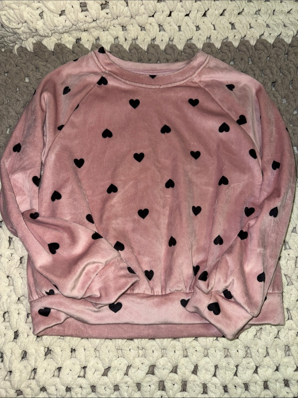 Cat & Jack Pink Plush Heart-Print Crewneck Sweater